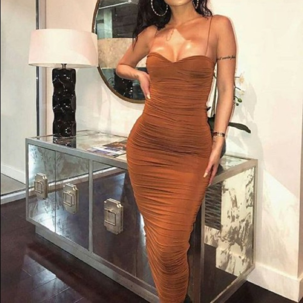 Oh Polly brown rouched dress